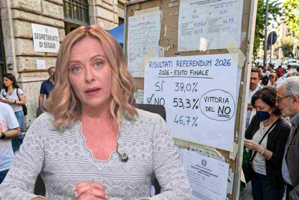 Risultati Referendum 2026: vittoria del NO al 53,3%, tabellone ufficiale con dati finali esposto a seggio elettorale.